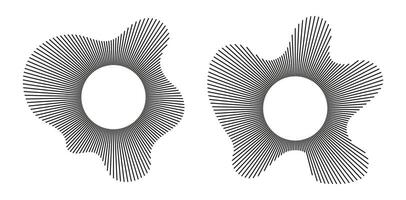 Set of circular wave. Sound circle lines. Radial frames. Sound ring. Wavy black pattern. Radial rays. Wavy design element. Equalizer logo, radial spectrum. Voice symbols. Depicting audio music icons. vector