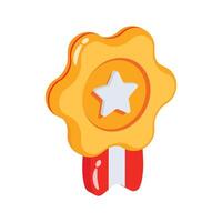 A premium 2d style icon of badge with ribbon vector