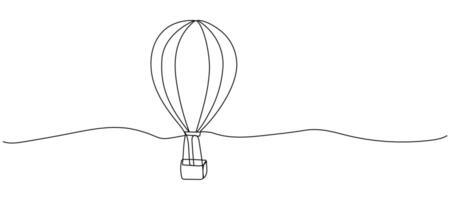 continuous line drawing of a hot air balloon on a white background. Minimalistic one line sketch. vector