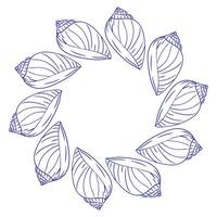 Round frame made of shells on a white background in Hand drawn whimsical style vector