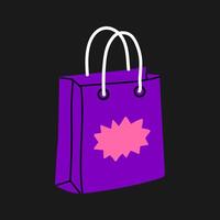 Colorful shopping bag with pink label on a dark background, showcasing vibrant design elements suitable for retail purposes vector