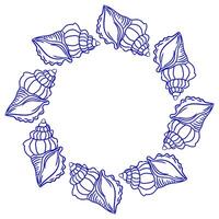 Round frame made of shells in Hand drawn whimsical style. vector