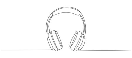 Hand drawing one line headphones speaker on white background. Continuous line drawing of headset. Modern minimalistic illustration. vector
