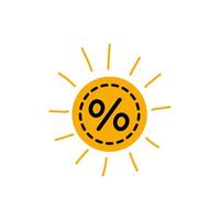 Bright sun symbol with percentage sign representing discounts and savings during a summer sale event vector