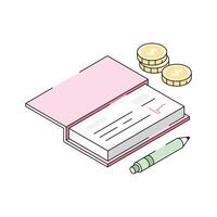 An isometric icon representing a financial cheque process vector