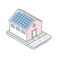 A captivating isometric icon representing solar-powered home vector