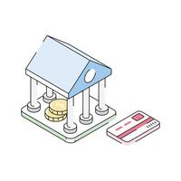 An isometric icon representing secure bank payment action vector