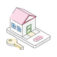 Get this isometric outline icon of buying home vector