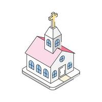 An isometric style icon showing a traditional church building vector
