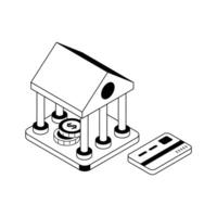 An isometric icon representing secure bank payment action. vector