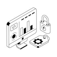 An isometric icon showing streamlined coding data process. vector