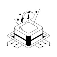 Trendy isometric icon representing cloud download feature. vector