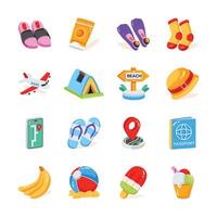 Grab this modern collection of summer and beach 2d style icons vector