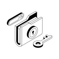 A trendy isometric outline icon of encrypted folder security. vector