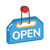 Well designed 2d icon of hanging open board sign vector