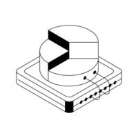 Grab this isometric icon of colorful pie chart stats. vector