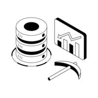 An isometric icon illustrating deep data mining process. vector