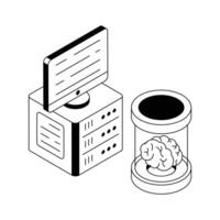 Trendy isometric icon featuring futuristic ai server system. vector