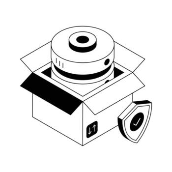 An isometric outline icon showing strong data security layer. vector