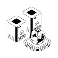 Trendy isometric icon of global hosting in action. vector