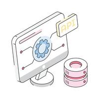 A stylish isometric icon visualizing smart api interface vector