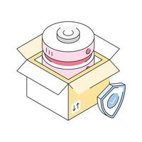 An isometric outline icon showing strong data security layer vector
