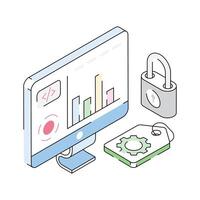 An isometric icon showing streamlined coding data process vector