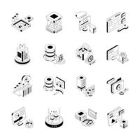Premium bundle of isometric icons showing data technology concepts vector