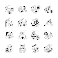 Handy pack of data analytics isometric outline icons, ready for premium use vector
