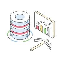 An isometric icon illustrating deep data mining process vector