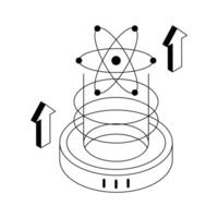 A premium isometric icon representing quantum computing tech. vector