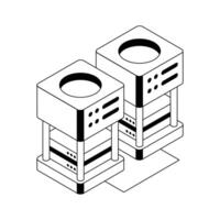 An isometric icon showing powerful server infrastructure setup. vector