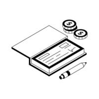 An isometric icon representing a financial cheque process. vector