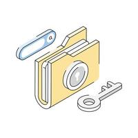 A trendy isometric outline icon of encrypted folder security vector
