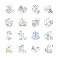 Latest Bundle of Data Science Isometric Outline Icons vector