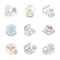 Premium Set of Data Statistics Isometric Outline Icons vector