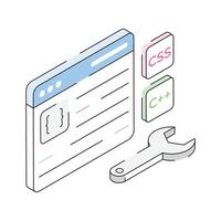 An isometric outline icon fixing code effortlessly vector