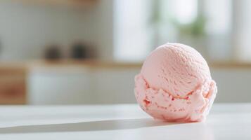 A pink ice cream ball sitting on a table photo