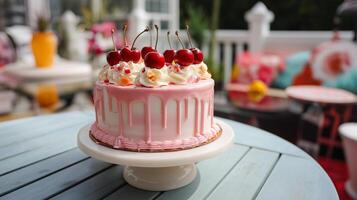 Cherry-Topped Pink Drip Cake photo