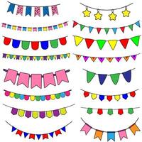 Illustration of a set of bunting flags on a white background. vector