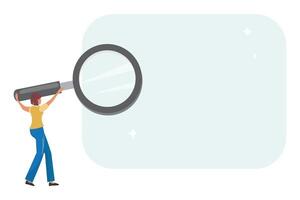 Cartoon character with giant magnifier, analysis, exploration, research concept, copy space, isolated on white vector