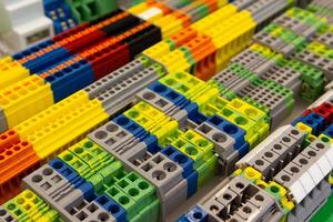 Different type din rail terminal block for electrical connector in store. Industry photo