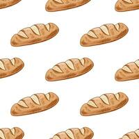 Hand-drawn vintage seamless pattern of french baguette bread in engraving sketch style in color style vector
