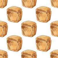 Hand drawn seamless pattern of classic rectangular bread loaf in color engraving style vector