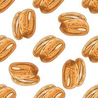 Hand drawn seamless pattern of classic bread rolls with golden crust in color engraving style vector