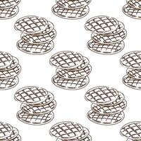 Hand drawn vintage seamless pattern of stacked round flatbreads in engraving sketch style, color and monochrome version vector
