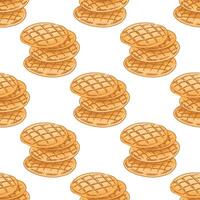 Hand drawn vintage seamless pattern of stacked round flatbreads or homemade cookies in sketch engraving style, color and monochrome version vector