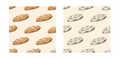 Hand-drawn vintage seamless pattern of crusty loaf bread with diagonal cuts in brown ink engraving style vector