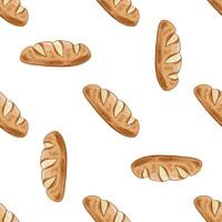 Hand drawn seamless pattern of french baguette bread in engraving sketch style in color style vector