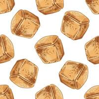 Hand-drawn vintage seamless pattern of classic rectangular bread loaf in color engraving style vector